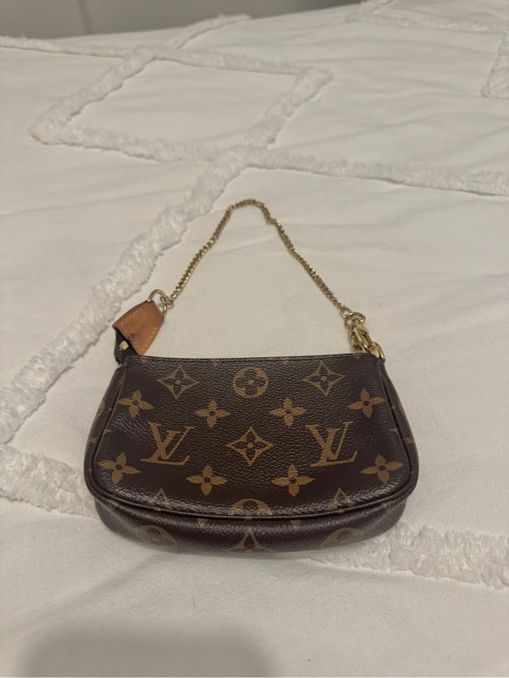 Louis Vuitton Monogram Mini Pochette in Brown with Gold Chain